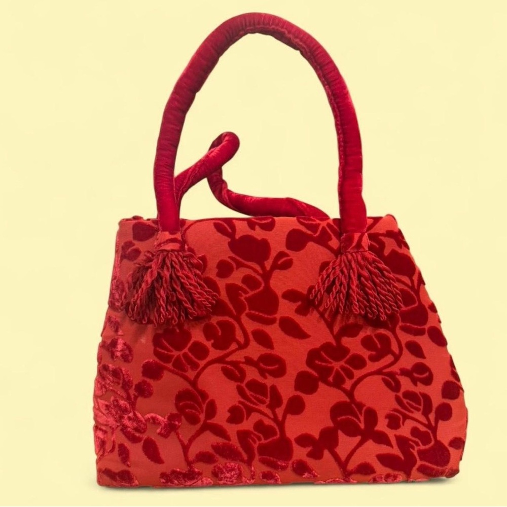 Vintage Victoria Secret Velvet Red Floral Handbag